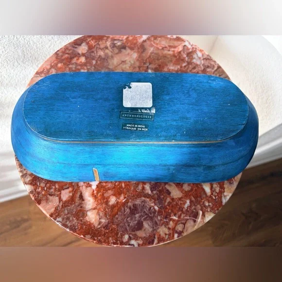 Anthropologie Blue and Gold Decorative Wooden Tray - Picture 3 of 5